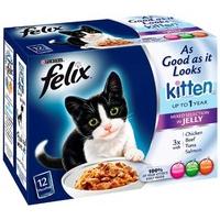 Felix As Good as it Looks Kitten Favourites Selection 12 x 100 g (Pack of 4, Total 48 Pouches)