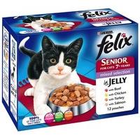 Felix Senior Fish and Meat Selection in Jelly 12 x 100 g (Pack of 4, Total 48 Pouches)