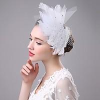 feather rhinestone tulle headpiece wedding special occasion fascinator ...