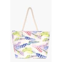 Feather Print Beach Bag - blue