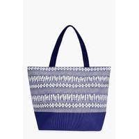 feather print beach bag blue