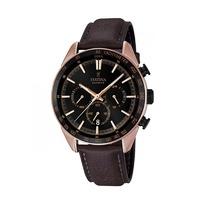 Festina Mens Rose Gold Plated Chrono Watch with Leather Str