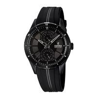 festina mens black pvd plated multifunction watch with rubbe