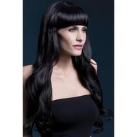 fever womens long black wig with loose curls and bangs 28inch one size ...