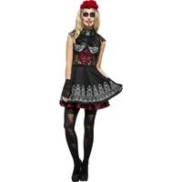 Fever Women\'s Day Of The Dead Costume, Dress And Rose Headband, Size: 12-14, 