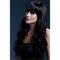 fever womens long black wig with soft curls and bangs 26inch one size 