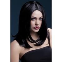 fever womens long layered black wig with centre part 17inch one size 