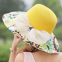 Female Leisure Summer Beach Big Brim Hat Foldable Breathable Sunshade Bowknot Straw Hat