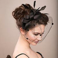 Feather Lace Veil Fascinator for Party Hair Jewelry