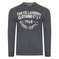 felt applique long sleeve top in mood indigo marl tokyo laundry