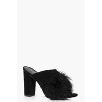 Feather Trim Cross Front Mule - black