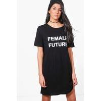 Female Future Slogan T-Shirt Dress - black