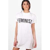 Feminist Slogal T-Shirt Dress - white