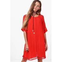 Festival Tassel Shift Dress - poppy