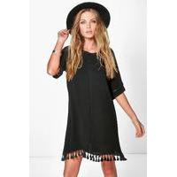 Festival Tassel Shift Dress - black