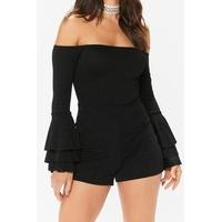 Felicity Black Frill Sleeved Bardot Playsuit