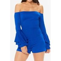 Felicity Blue Frill Sleeved Bardot Playsuit