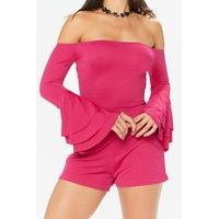 Felicity Fuchsia Pink Frill Sleeved Bardot Playsuit