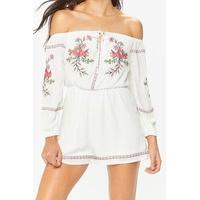 Felicity White Embroidered Bardot Playsuit