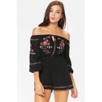 felicity black embroidered bardot playsuit