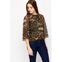 Feather Print Mesh Blouse