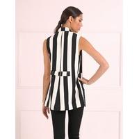 FEMME - Black and White Striped Sleeveless Blazer