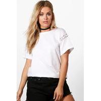 Felicity Eyelet Shoulder Tee - white