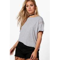 Felicity Eyelet Shoulder Tee - grey