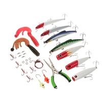 Fishing Lure Kit Including Fishing Plier Popper Minnow Worm Jig Hook Steel Thread Rolling Swivels Saltwater Freshwater Lure Tackle Box