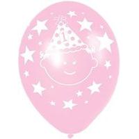 First Birthday Girl Latex Balloon (pack Of 6)