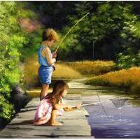 Fishing by the river blank card
