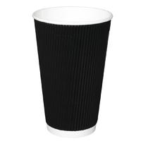 Fiesta Takeaway Coffee Cups Ripple Wall Kraft Black 450ml x25 Pack of 25