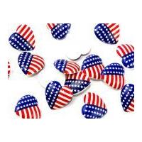 Fine Style Stars & Stripes Heart Shape Shank Buttons 23mm Red, White & Blue