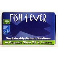 fish 4 ever whole sardines in organic olive oil lemon 120g