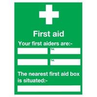 first aid your first aiders are sign rigid poly 420mm x 297mm