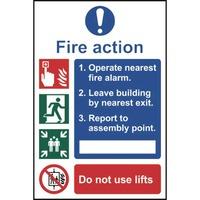 fire action procedure self adhesive sticky sign 200 x 300mm