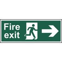 fire exit man arrow right self adhesive sticky sign 400 x 150mm