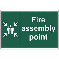 fire assembly point self adhesive sticky sign 400 x 600mm