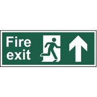 Fire exit (Man arrow up) - Self Adhesive Sticky Sign (400 x 150mm)