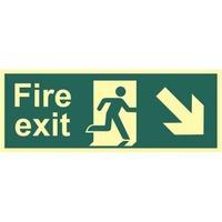 fire exit man and arrow downright sign pho 400 x 150mm