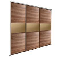 Fineline Bronze Walnut Effect Sliding Wardrobe Door Kit (H)2200 mm (W)914 mm Pack of 3