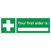 First Aider Is Self Adhesive Vinyl 300mm x 100mm