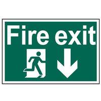 Fire Exit Running Man Arrow Down - PVC 300 x 200mm