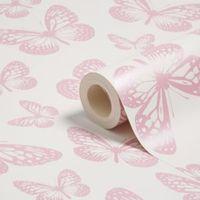 Fine Décor Fun4Walls Pink & White Butterflies Mica Highlight Wallpaper