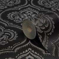 fine dcor ornamental damask black glitter effect wallpaper