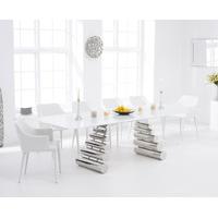 Firenze 180cm White Glass and Metal Extending Dining Table with Cuba Chairs