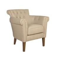 Finley Armchair In Beige Fabric With Wooden Legs