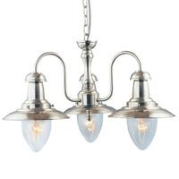 Fisherman 3 Lamp Satin Silver Ceiling Pendant With Seeded Glass