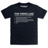 Five Things I Like - Drumming Kid\'s T Shirt