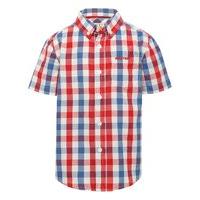 Firetrap boys 100% cotton short sleeve red blue check pattern embroidered logo chest pocket shirt - Blue